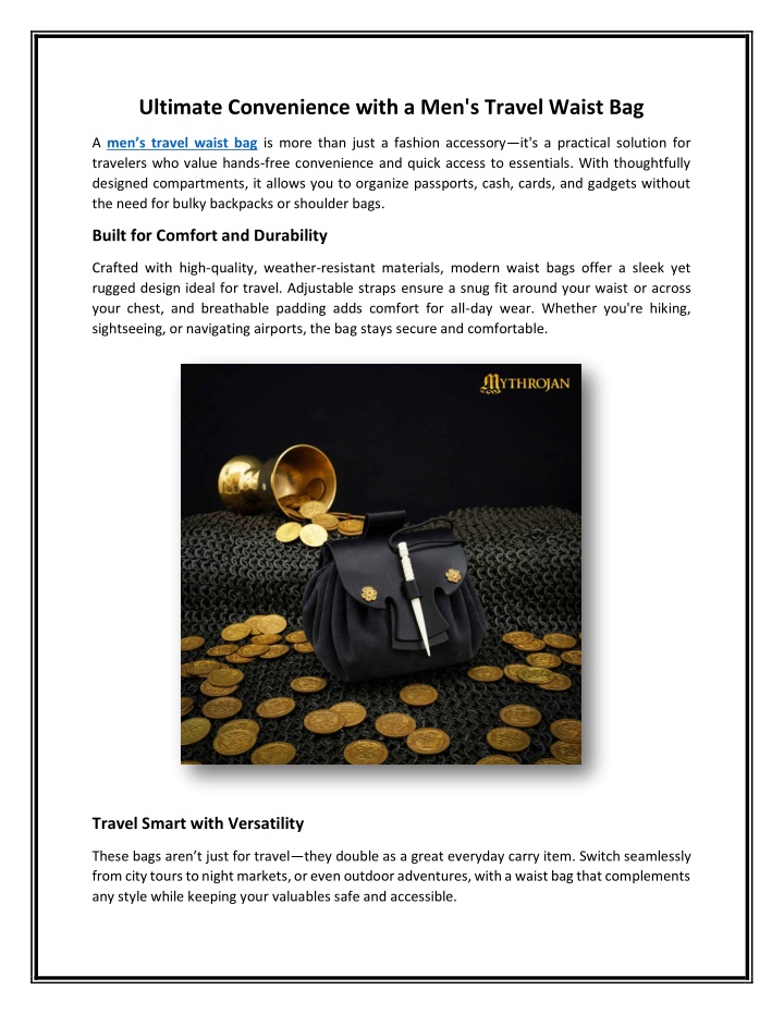 Ultimate Convenience with a Men's Travel Waist Bag