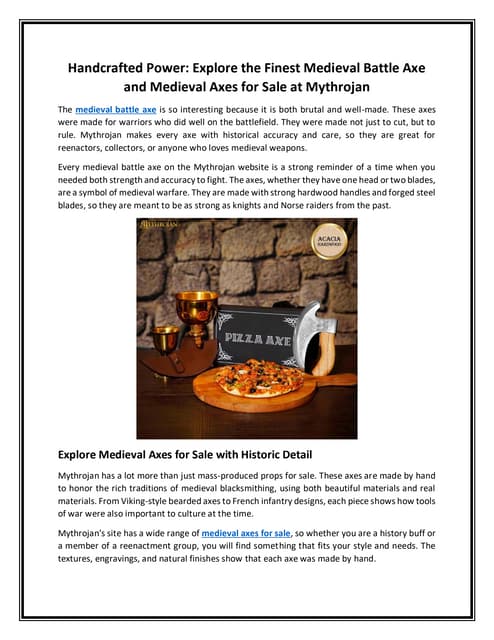 Handcrafted Power: Explore the Finest Medieval Battle Axe and Medieval Axes for Sale at Mythrojan